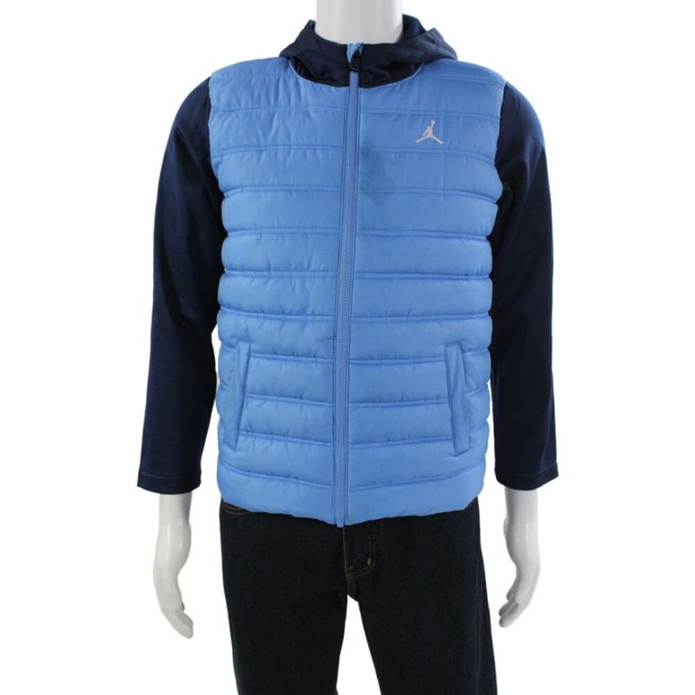 Air Jordan Mens Light Blue Quilted Puffer Jacket Zip Polyester Size L